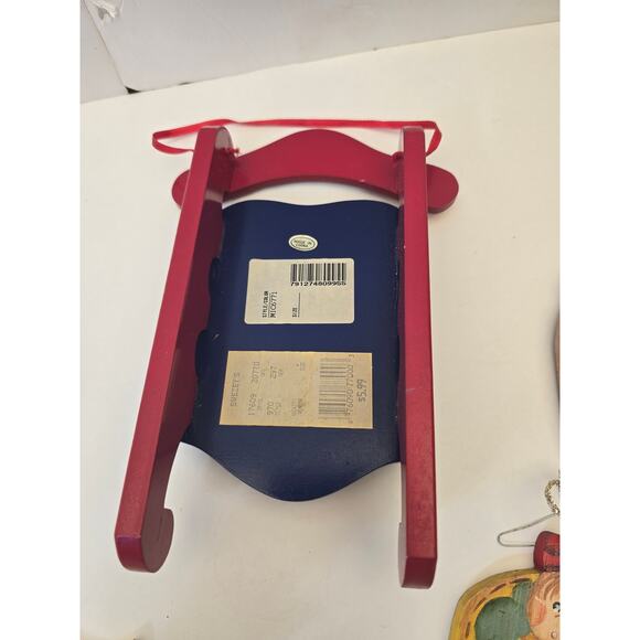 Country Primitive Wooden Ornaments Set of 5 Christmas Angels & Sled ~6" - Picture 7 of 7